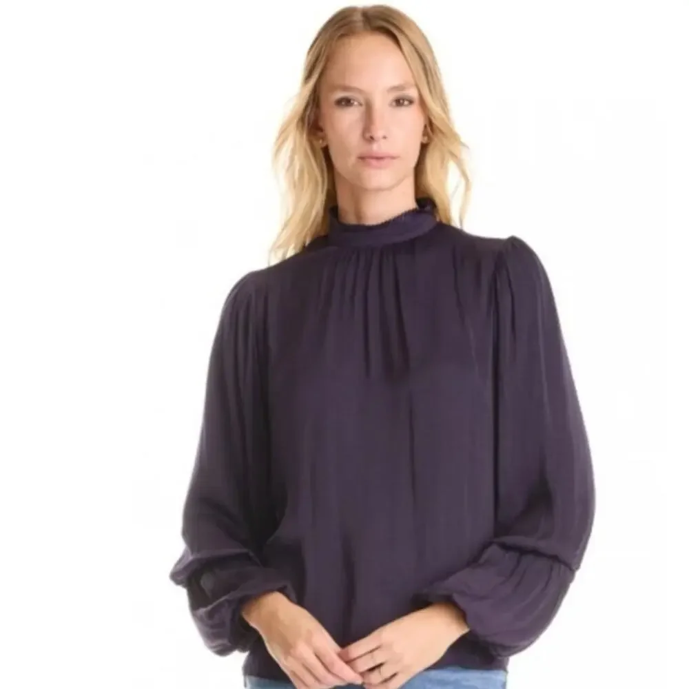 Carmen Marc Valvo Deep Purple Blouson Tiered Balloon Sleeves Womens L Romantic - Picture 3 of 14